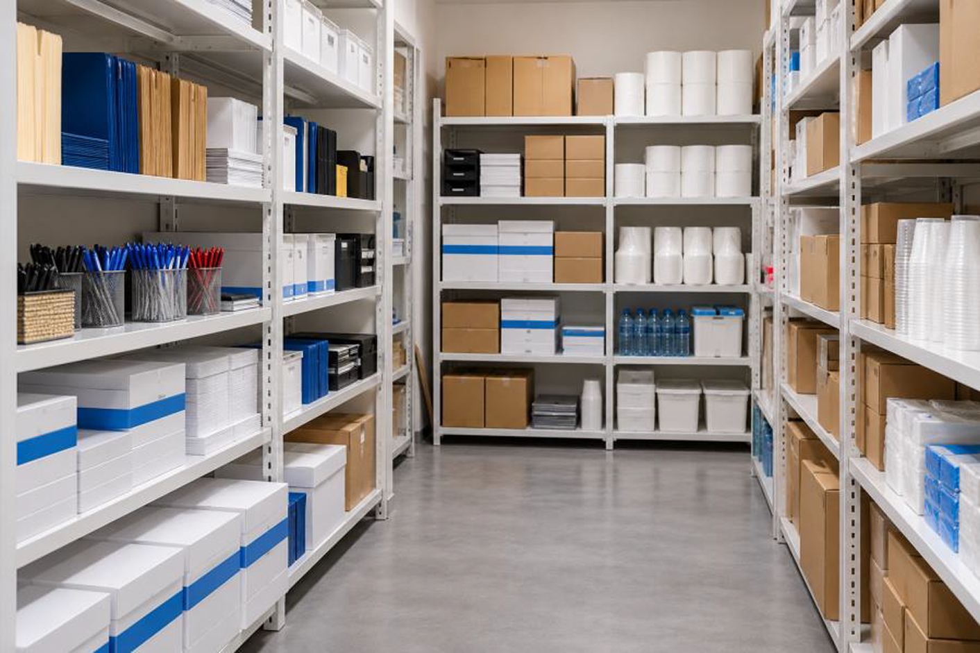 Office supplies managed through smaller scheduled just-in-time deliveries